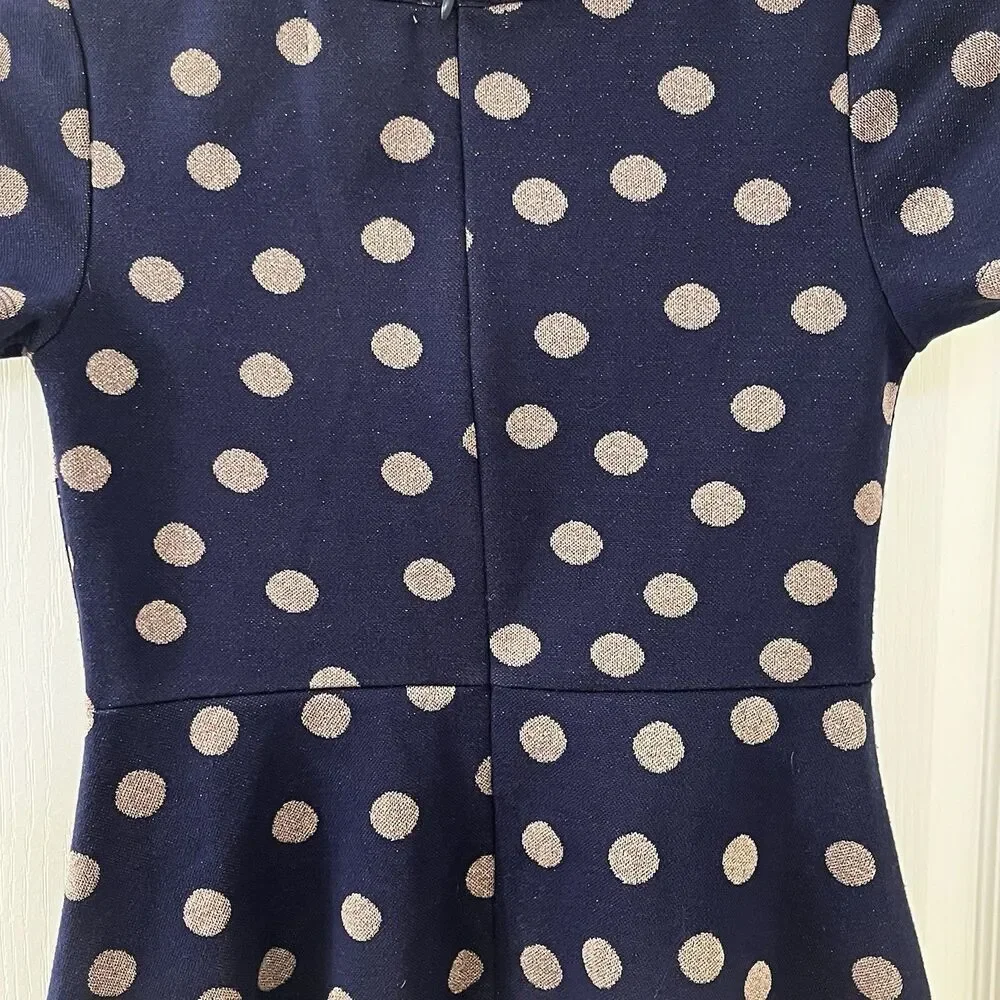 Johnnie B by Boden Navy Blue Gold Polka Dot Dress Fit & Flare Girls Size 9-10